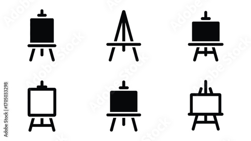 Vector art of collection of easel icons, showcasing various styles and designs for artists and creative projects, perfect for artrelated themes