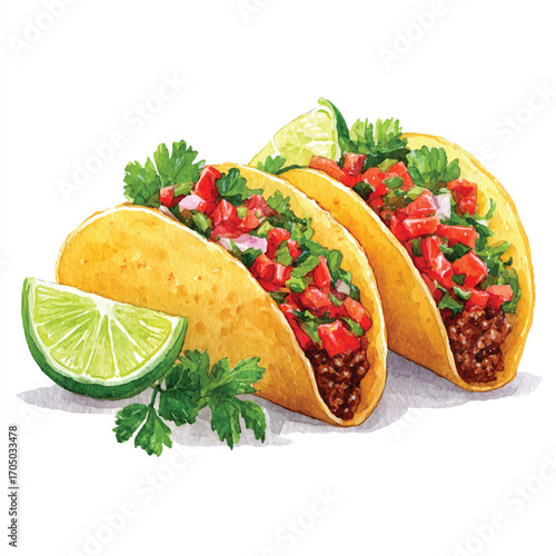 Tacos with Meat Tomatoes Cilantro and Lime.