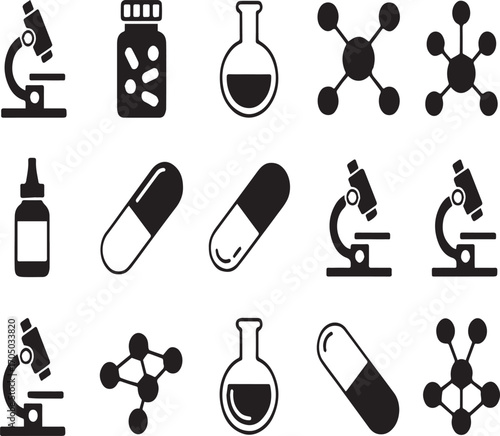 Medical and Science Laboratory Icon Set Collection