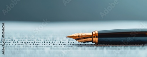 Fountain pen resting on financial document for business and writing concept