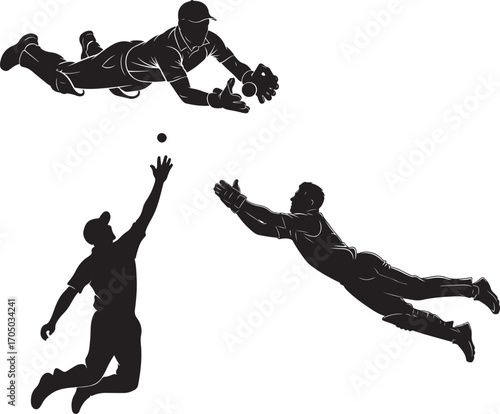 cricket players silhouettes Dynamic Cricket Players Silhouette Vector Cricket Batsman and Fielder Icons
Athletic Cricket Players Catching Ball Cricket Fielders Catching Ball Graphic 