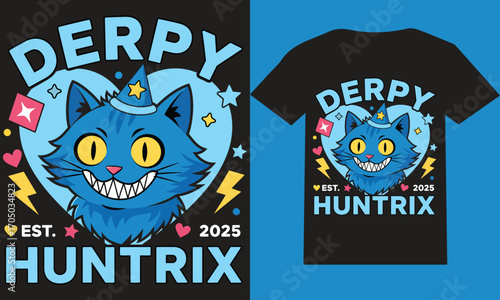 Derpy Huntrix Blue Cat Flat Vector T-Shirt Design 