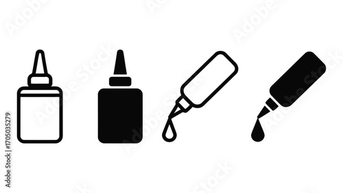 Vector art of glue bottle icon set collection of glue bottles in different styles adhesive container, super glue, glue tube