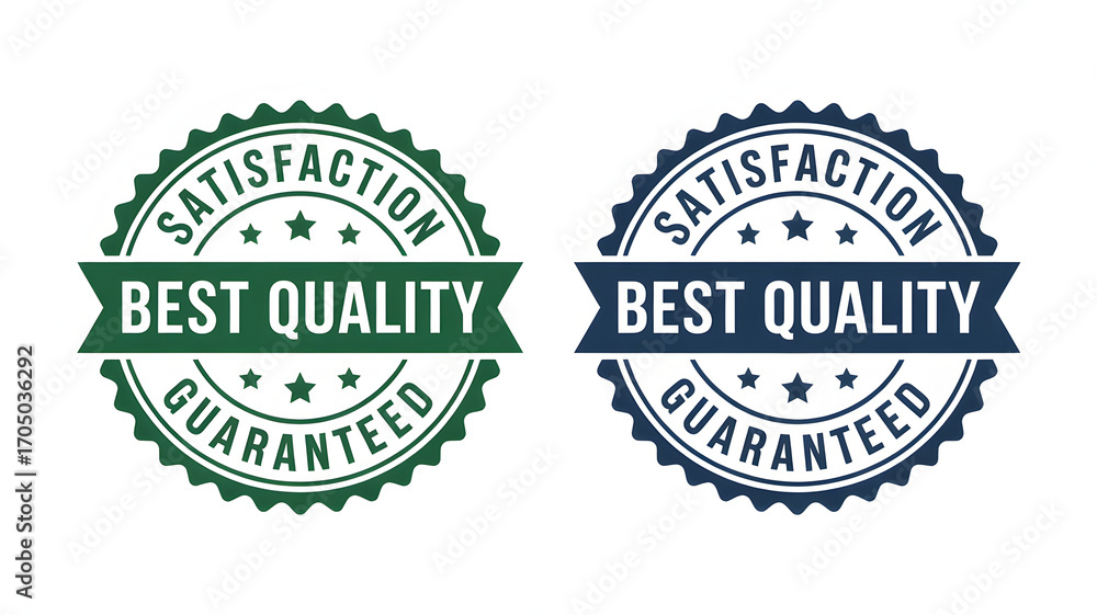 Obraz premium Two best quality guaranteed seals, one green and one blue, isolated on white background