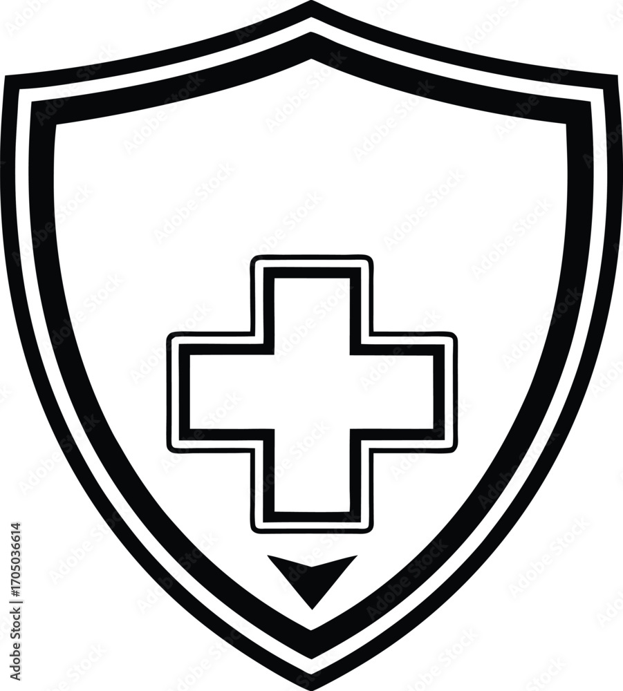 Fototapeta premium public health outline of shield with medical cross.