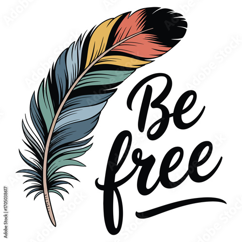 Colorful feather with be free text calligraphy writing