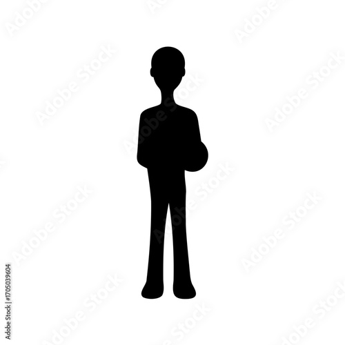 Silhouette of a person holding a round object against white background