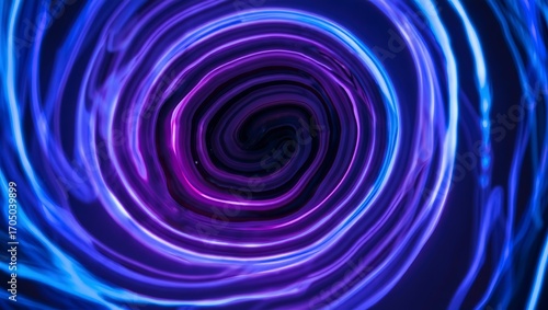 Abstract vortex of glowing blue and purple concentric lines, swirling with energy and futuristic motion.