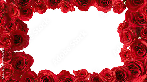 Red rose border framing a black background.  A dense arrangement of vibrant red roses forms a frame around a large black space.  The roses are clustered closely together