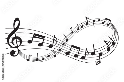 Infinity Music Notes Vector Design with Treble Clef and Melody Symbols