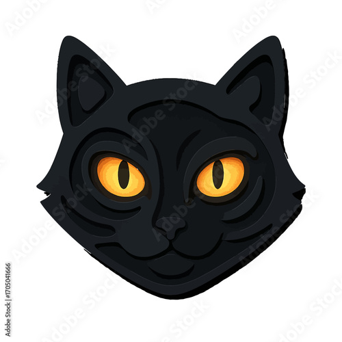 Layered black cat design with glowing orange eyes on dark background