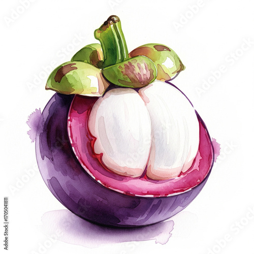 mangosten, simple watercolor, white background