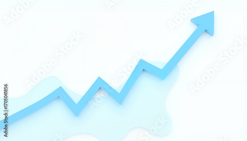 Blue upward trend line chart on light background, copy space    
