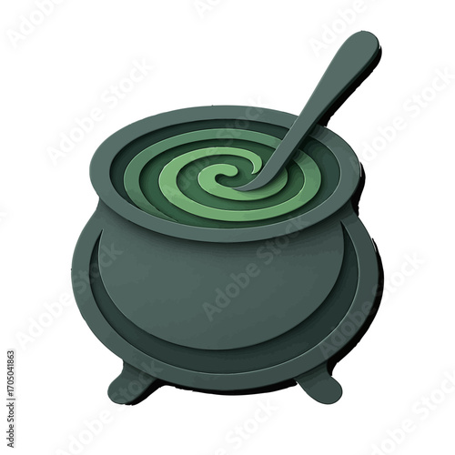 Layered cauldron with spoon in 3d papercut design for halloween themes