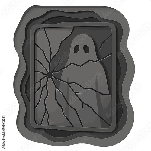Ghost in fractured layers: spooky monochrome art with cracks and depth