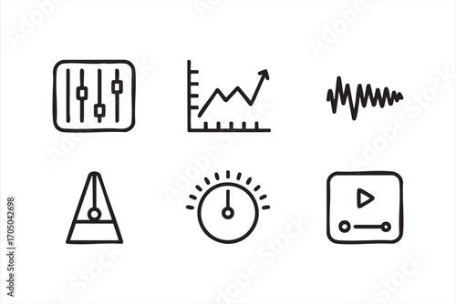 Music Production Icons Collection with Equalizer Sound Wave and Metronome