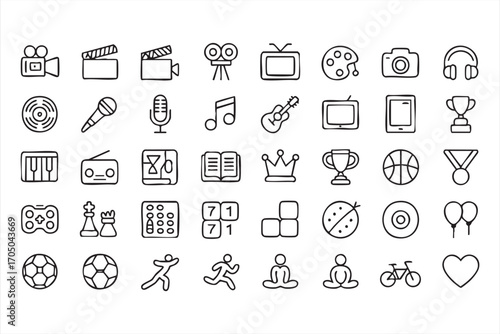 Modern Entertainment Icons Collection with TV, Guitar and Headphones