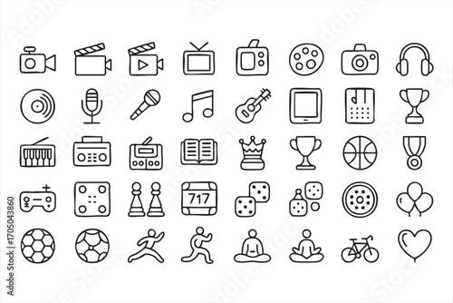 Entertainment and Sports Icons Collection for Lifestyle and Recreation