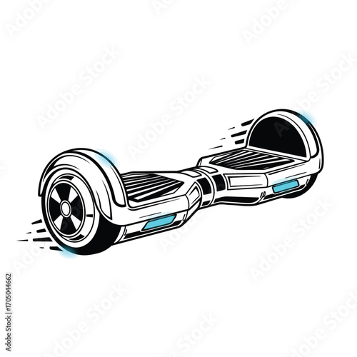 Vector illustration of hoverboard moving fast