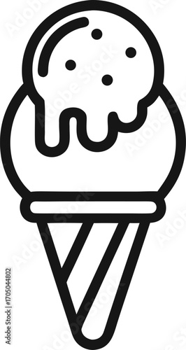 Ice cream scoop vector line art icon black and white white background