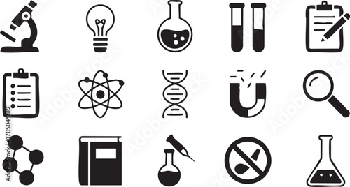 Academic icon collection of science equipment and education symbols in vector style