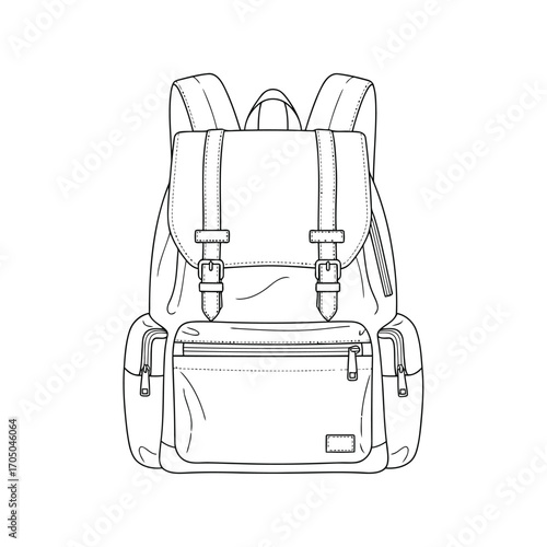 Vector illustration of line art drawing of a backpack