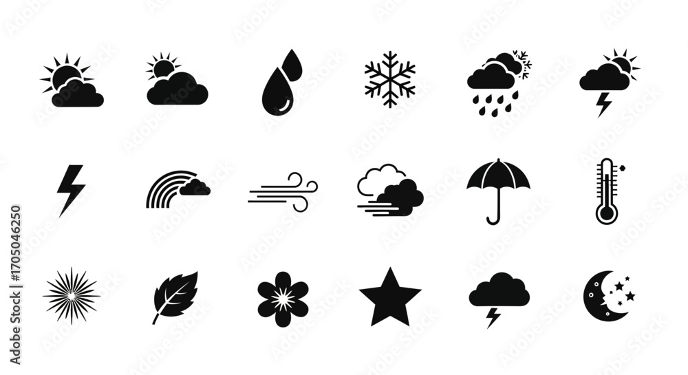 Fototapeta premium Weather and Seasons Icon Collection for Forecast Apps