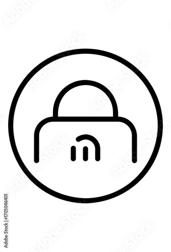 Padlock with an abstract security symbol. Outline padlock with internal signal icon. Padlock with abstract waves in a circle.