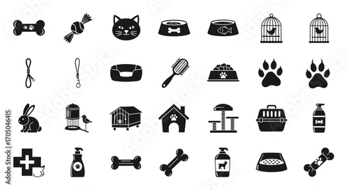 Pet Supplies E-Commerce Icons for Food, Toys, & Accessories