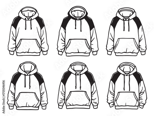 Oversized basic raglan hoodie technical sketch casual streetwear illustration