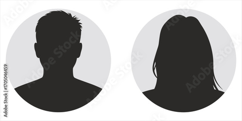 Male and Female Silhouette Profile Icons in Circular Frames vector illustration