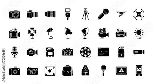 Modern Sleek Photography & Videography Gear Icon Set