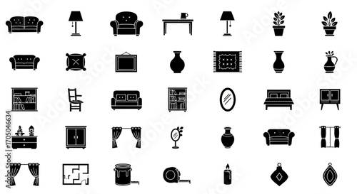 Home Interior Design E-Commerce Icons for Furniture & Decor