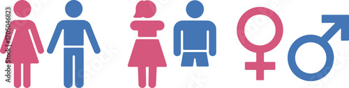 Pink and Blue Male and Female Symbols and Stick Figures on White Background gender icon