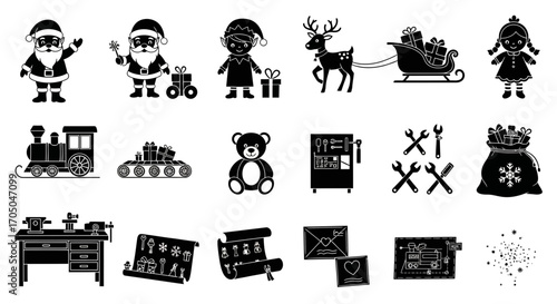 Whimsical Portfolio of Santa's Workshop Silhouette Icons