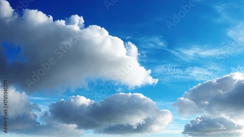 A blue sky with fluffy clouds, a serene and peaceful abstract background.