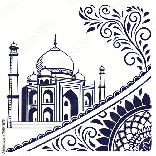 Vector art of detailed vector illustration of the taj mahal, , showcasing its iconic architecture and intricate design elements, perfect for cultural and travelrelated projects