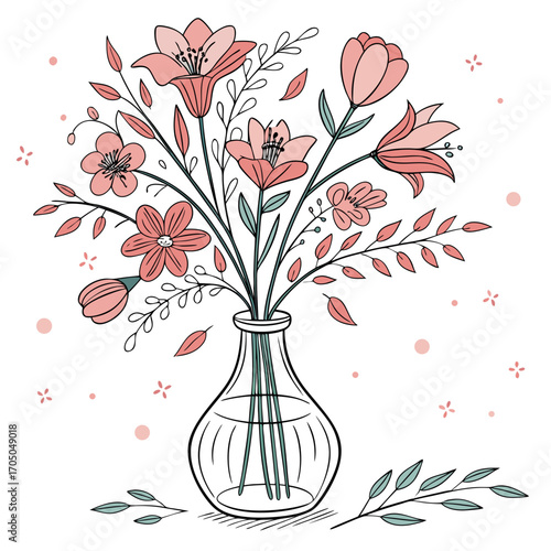 Vector art of elegant floral arrangement in a vase a beautiful bouquet of lilies and blossoms, perfect for adding a touch of sophistication to any design