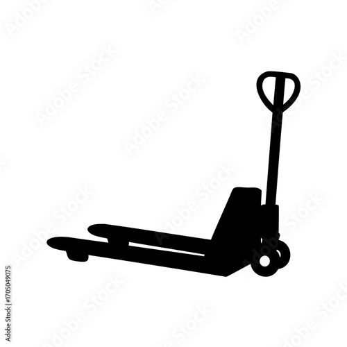 Silhouette of a black hand pallet jack on a white background