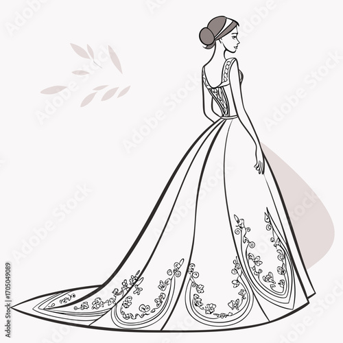 Vector art of an elegant illustration of a bride in a flowing gown, , capturing the essence of romance, beauty, and the promise of a cherished union on her special day