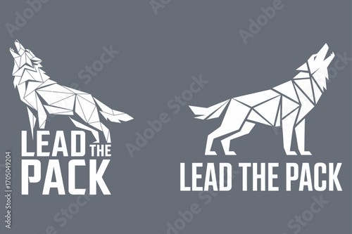 Geometric wolf howling text polygonal white