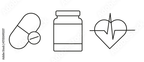 Medical drugs icon. Health care symbol. First aid illustration. Medical heartbeat Vector. EPS 10.