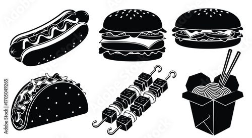 Vector illustration of assortment of fast food icons