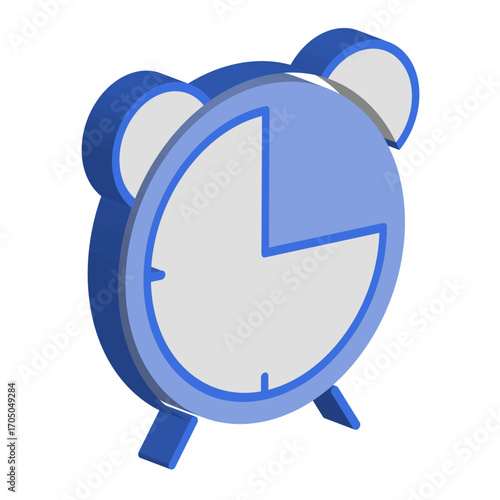 Alarm clock icon. Vector time symbol. Blue chronometer illustration. Deadline reminder object. EPS 10.
