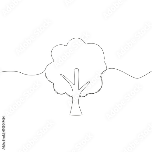 Tree line drawing. Nature contour illustration. Minimalist plant art. Vector single line. EPS 10.