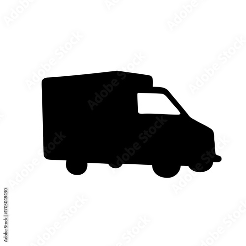 Silhouette of a delivery truck or cargo van isolated on white background