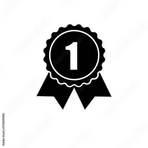 Number one ribbon. Winner award symbol. Vector first place sign. Black and white emblem. EPS 10.