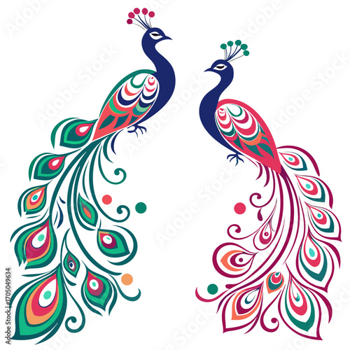 Vector art of auspicious bengali new year pohela boishakh vector illustration with peacock traditional design for greeting card and poster background