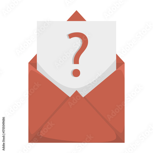 Question mark icon. Information request symbol. Red envelope illustration. Vector communication concept. EPS 10.