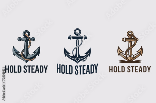 Nautical anchors with rope and text maritime navy